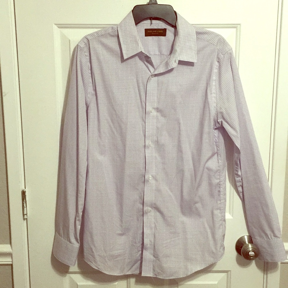 Light Purple Checkered Button Up Ling Sleeve Polo